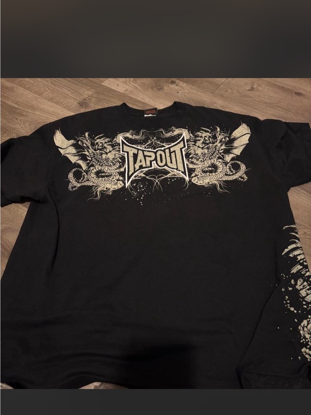 Tapout Black Graphic Tee Shirt with White Dragon Double Sided